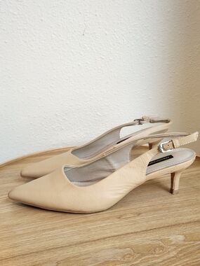 French Connection Nude Leather Slingback Kitten Heels